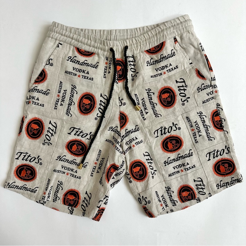 Tito’s Handmade Vodka Austin Texas Embroidered Linen Shorts XS 26-28